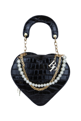 Сумка "Сердце" черная, имитация кожи крокодила