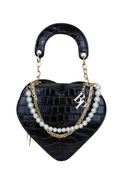 Сумка "Сердце" черная, имитация кожи крокодила