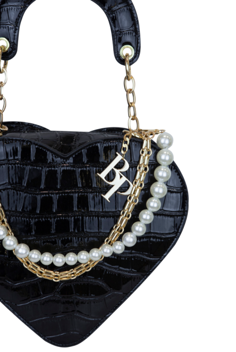 Сумка "Сердце" черная, имитация кожи крокодила