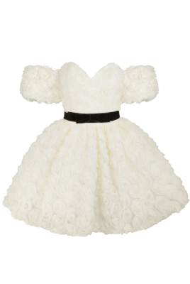 Платье "Монте" мини, пышное, молочное, объемные розы