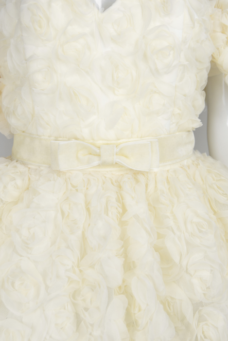Платье "Монте" мини, пышное, молочное, объемные розы
