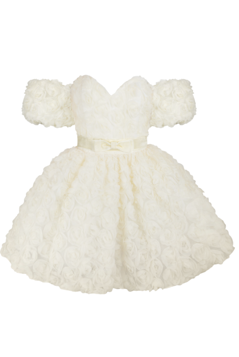 Платье "Монте" мини, пышное, молочное, объемные розы