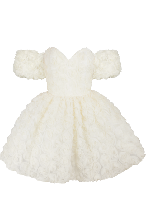 Платье "Монте" мини, пышное, молочное, объемные розы