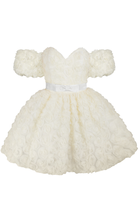 Платье "Монте" мини, пышное, молочное, объемные розы