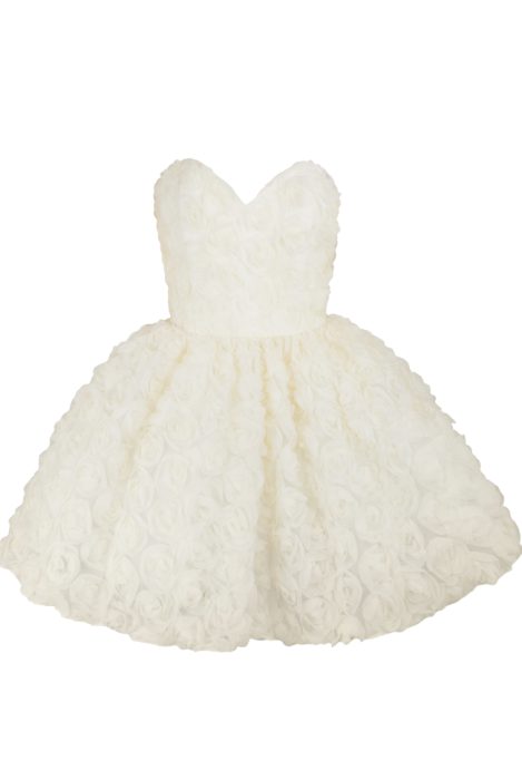 Платье "Монте" мини, пышное, молочное, объемные розы