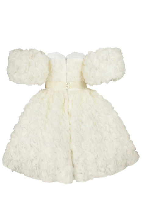 Платье "Монте" мини, пышное, молочное, объемные розы