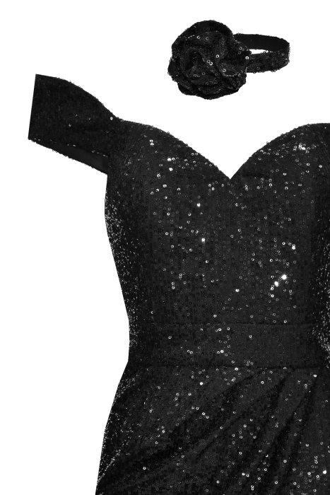 Платье "Джил" черное, пайетки, мини + чокер роза