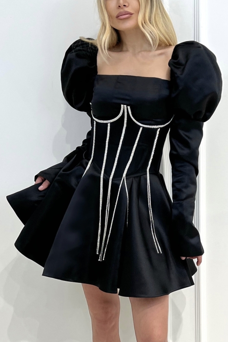 Пояс - корсет "Ангелика" черный, с серебристыми стразами