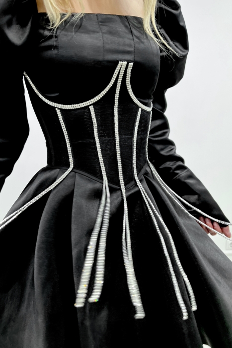 Пояс - корсет "Ангелика" черный, с серебристыми стразами