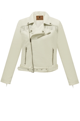 Куртка - косуха "Оклин" молочная, эко-кожа, с цепочками