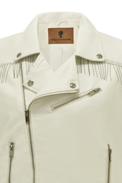 Куртка - косуха "Оклин" молочная, эко-кожа, с цепочками