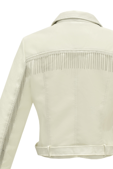 Куртка - косуха "Оклин" молочная, эко-кожа, с цепочками