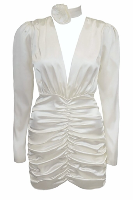 Платье "Минди" молочное, подол в сборку, мини + чокер