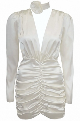 Платье "Минди" молочное, подол в сборку, мини + чокер