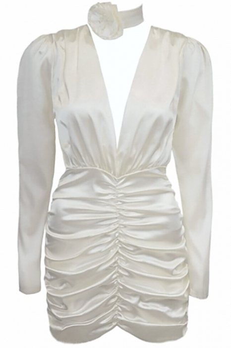 Платье "Минди" молочное, подол в сборку, мини + чокер