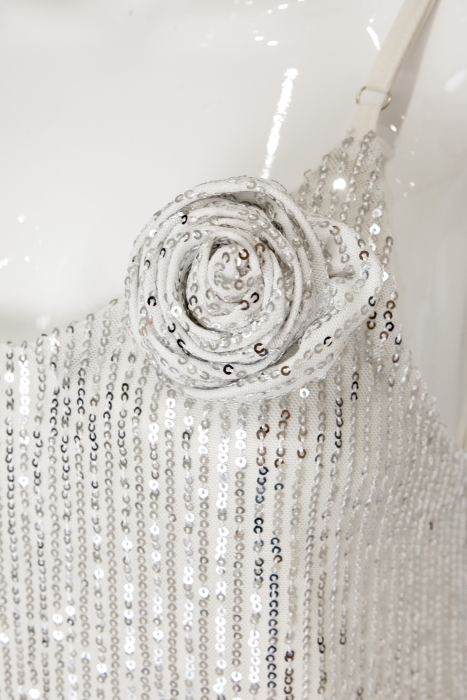 Топ "Кензи" белый, серебристые пайетки, на лямках