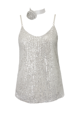 Топ "Кензи" белый, серебристые пайетки, на лямках