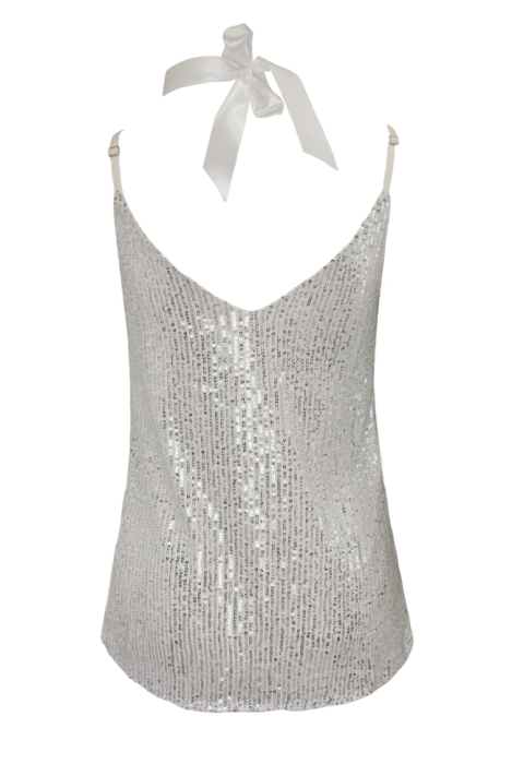 Топ "Кензи" белый, серебристые пайетки, на лямках