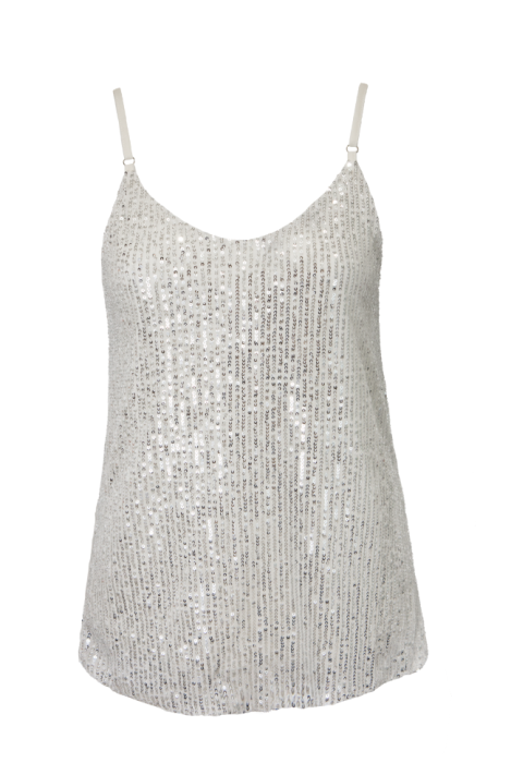 Топ "Кензи" белый, серебристые пайетки, на лямках