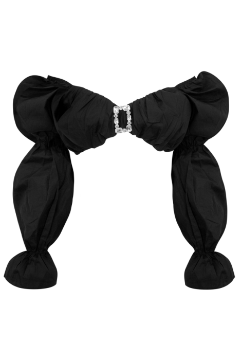 Топ - кроп "Рики" черный, хлопок, рукава фонарики, с брошью из стекляруса