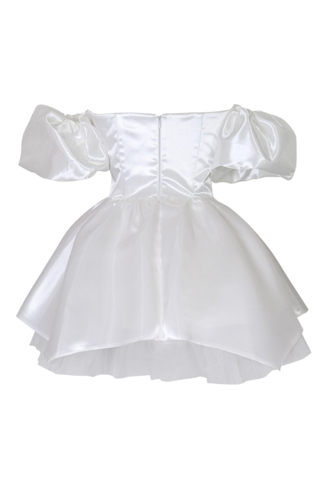 Платье "Бэйлис" белое, сатин (шелк, атлас) мини + подъюбник, чокер