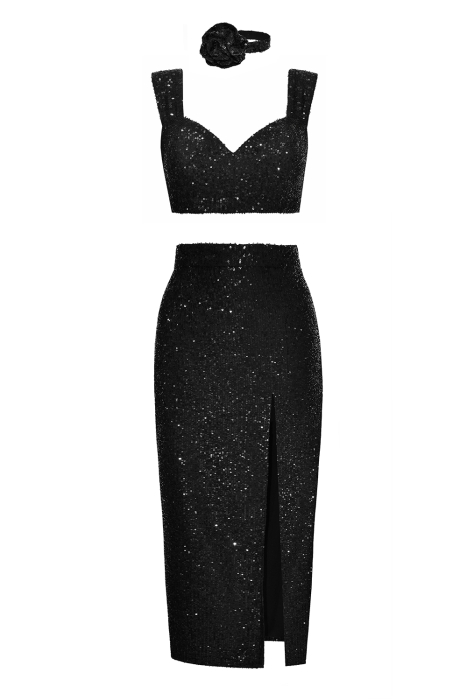 Костюм "Розмари" черный, пайетки + чокер роза