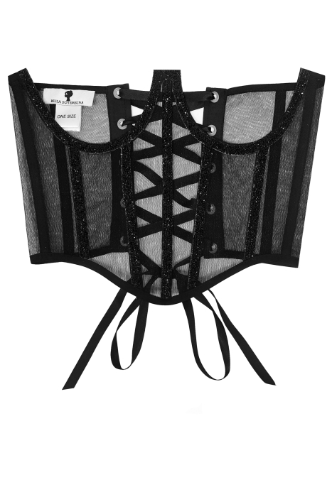 Пояс - корсет "Ангелика" черный, с черными мелкими камнями