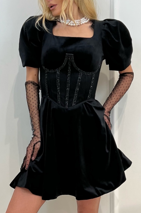 Пояс - корсет "Ангелика" черный, с черными мелкими камнями