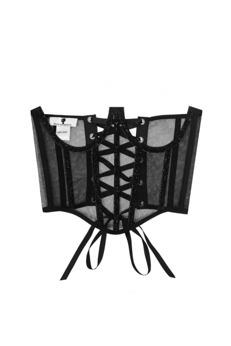 Пояс - корсет "Ангелика" черный, с черными мелкими камнями