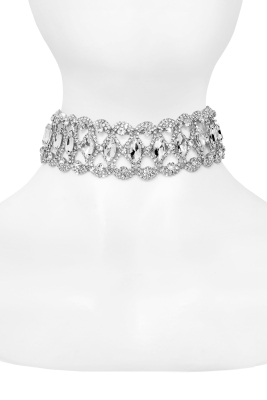 Чокер - колье серебристый, широкий, из металла и камней