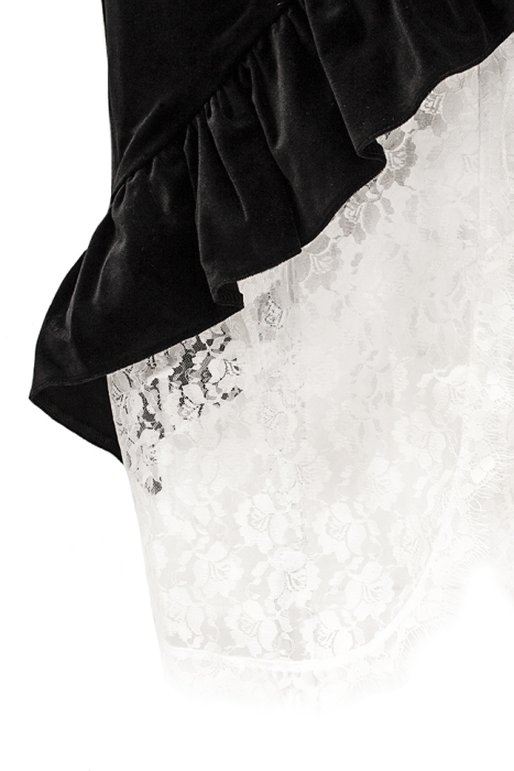 Платье "Марселла" черное, бархат, подол из белого кружева