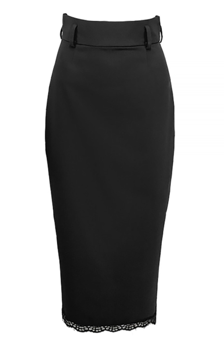 Юбка "Лира" черная, с кружевом, миди