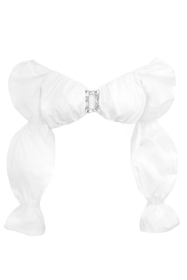 Топ - кроп "Рики" белый, хлопок, рукава фонарики, брошь со стеклярусом