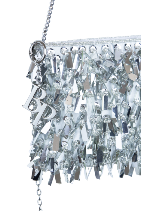 Сумка "Берти" серая, прямоугольные серебристые пайетки