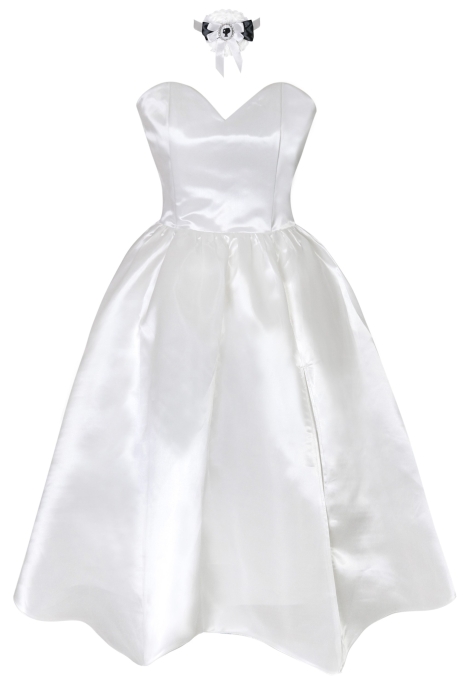 Платье "Бэйлис" белое, сатин (шелк, атлас) миди + подъюбник, чокер