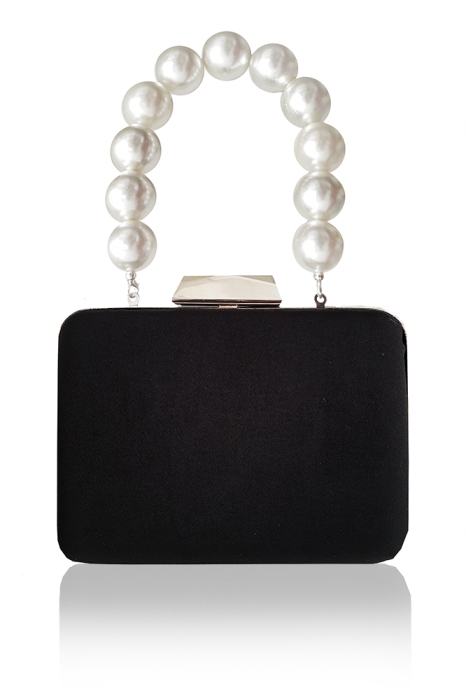 Клатч черный, крупный молочный жемчуг