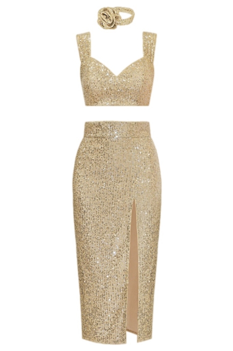 Костюм "Розмари" золотистый, пайетки + чокер роза