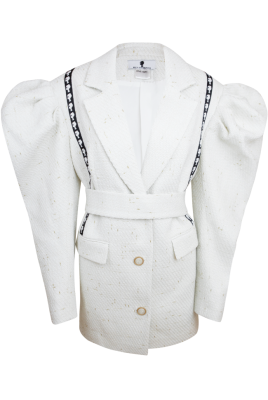 Пиджак - жакет "Дениэлс" белый, твид с люрексом (золото)