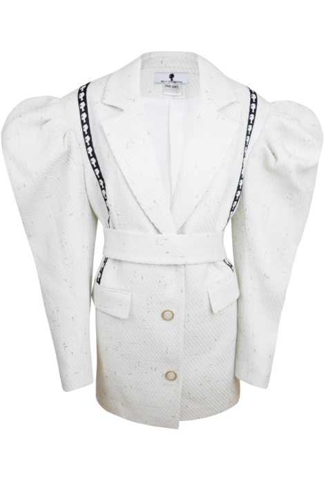 Пиджак - жакет "Дениэлс" белый, твид с люрексом (золото)