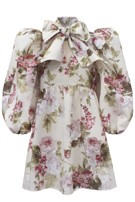 Платье "Лолита" нюдовое, цветочный принт, с бантом, мини