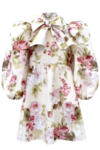 Платье "Лолита" нюдовое, цветочный принт, с бантом, мини