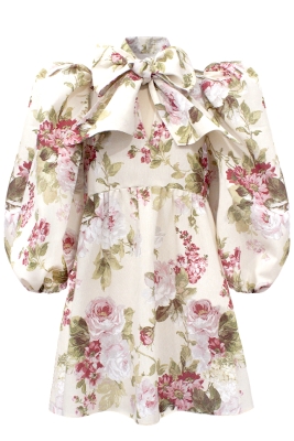 Платье "Лолита" нюдовое, цветочный принт, с бантом, мини