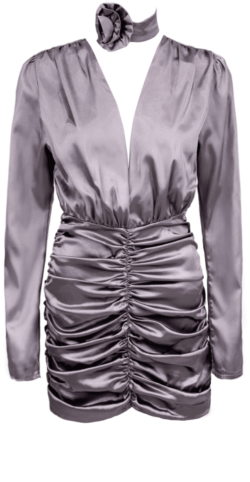 Платье "Минди" серое (графит), подол в сборку, мини + чокер