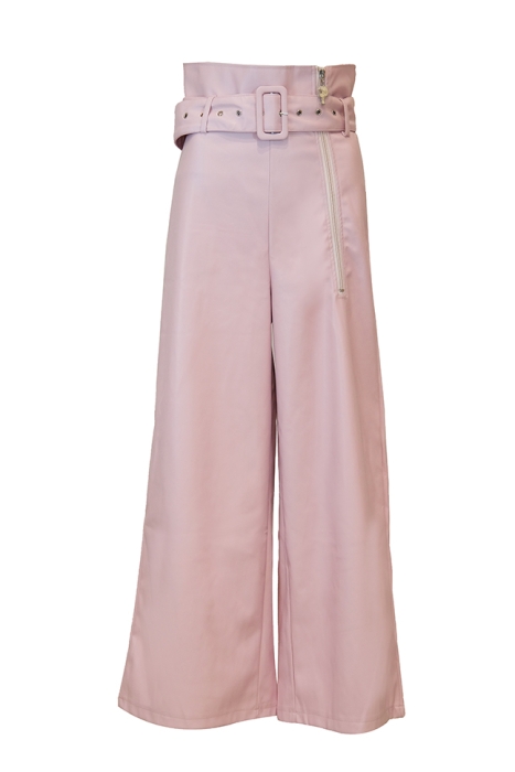 Брюки "Оливер" светло-розовые, эко-кожа, палаццо, с ремнем