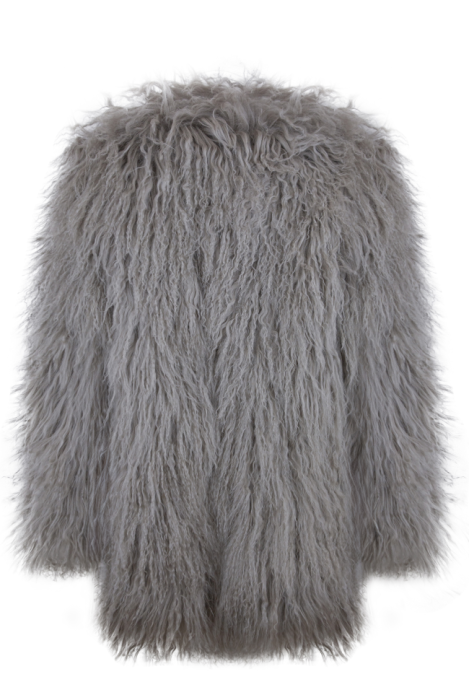 Шуба "Лорель" темно - бежевая, мех лама (натуральный), миди, 90 см