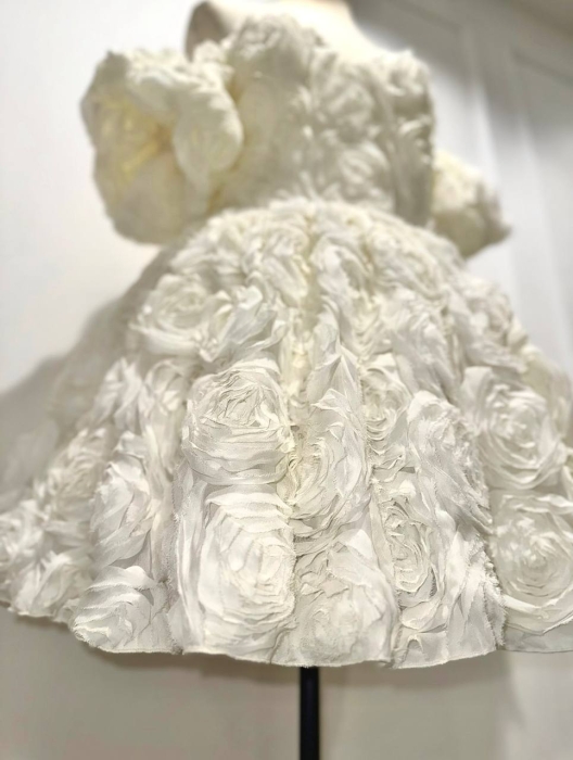 Платье "Андрэ", Мини, Пышное, Объемные розы, Молочное