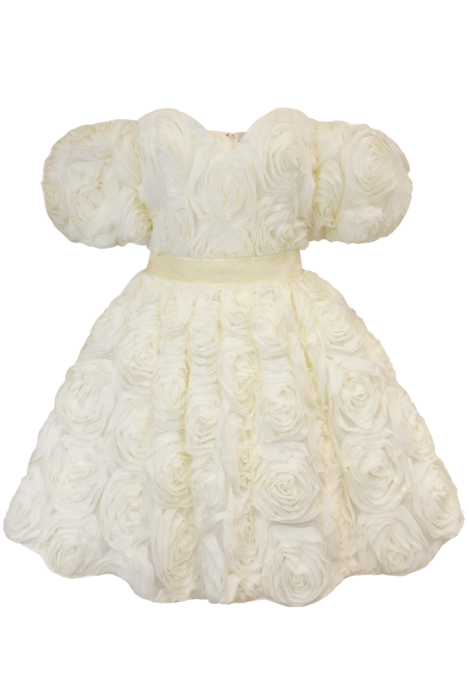 Платье "Андрэ", Мини, Пышное, Объемные розы, Молочное