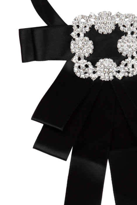 Брошь-бант-жабо черный, с брошью из стекляруса 