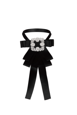 Брошь-бант-жабо черный, с брошью из стекляруса 