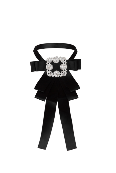 Брошь-бант-жабо черный, с брошью из стекляруса 